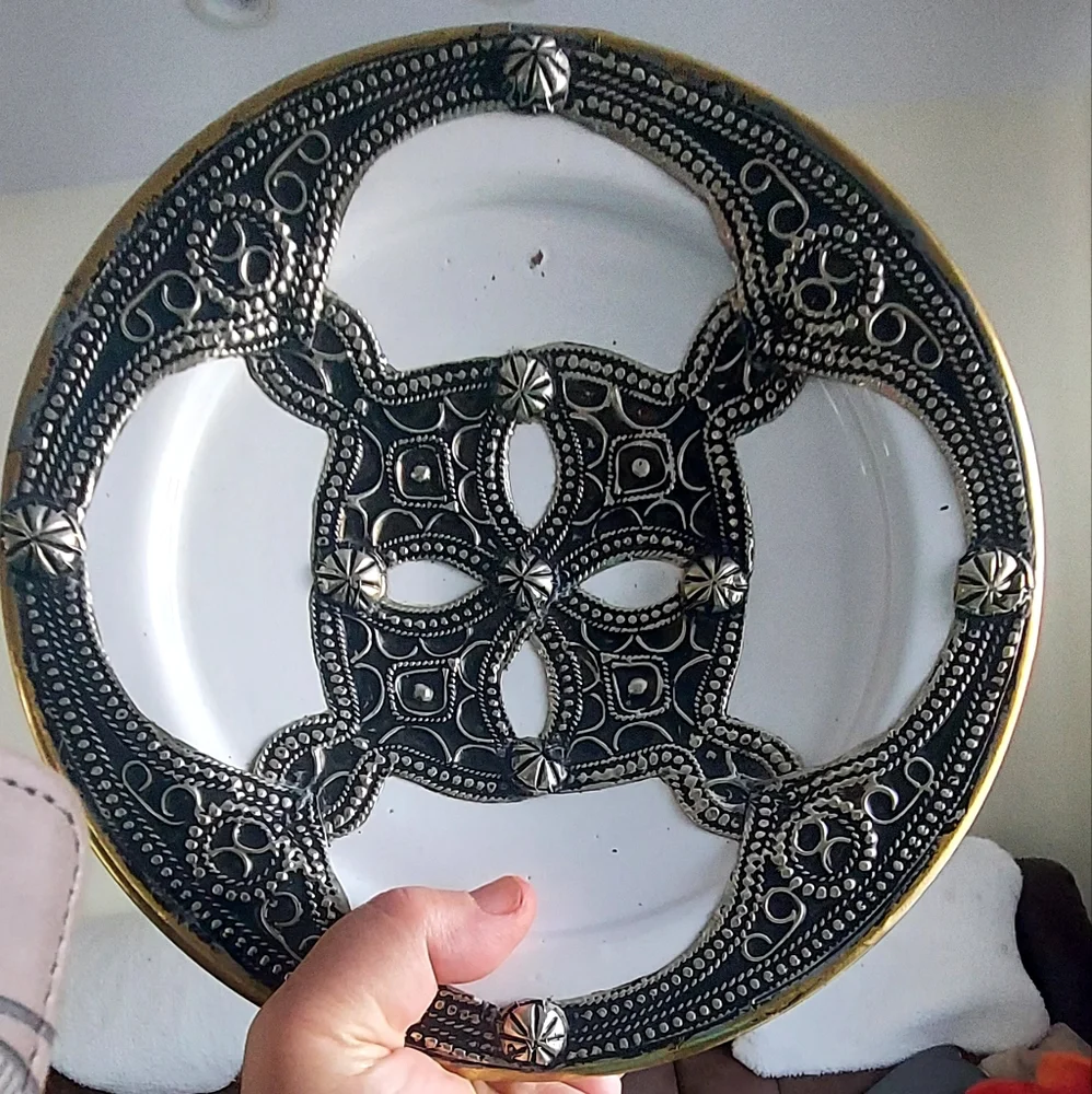 Set: ceramic & silver metal filigree Moroccan tea/coffe pot ,Large Plate - Picture 11 of 12